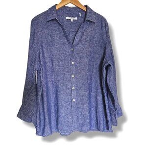 Foxcroft Blouse Size XXL 100% Linen Blue Button Up Shirt Lightweight Minimalist
